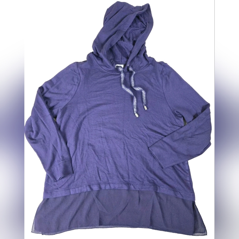 Chico's Purple Layered Hooded Long Sleeve Top